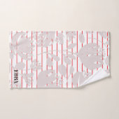 Initials pretty red stripes pink flowers girly バスタオルセット (ハンドタオル)