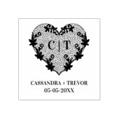 Initials Sophisticated Wedding Lace Floral Heart ラバースタンプ (インプリント)