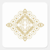Initials White & Gold Sophisticated Swirly スクエアシール (正面)