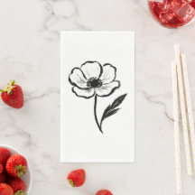Ink Anemone Minimalist Flower Brushstroke Art on 