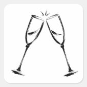 Ink Champagne Toast Celebration Glasses Art on スクエアシール (正面)