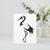 Ink Crane Illustration - Zen Brush Design on ポストカード (スタンド正面)
