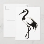 Ink Crane Illustration - Zen Brush Design on ポストカード (正面/裏面)