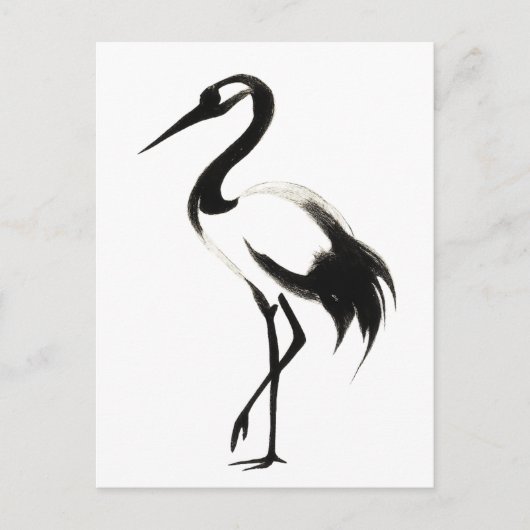 Ink Crane Illustration - Zen Brush Design on ポストカード (正面)