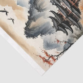 Ink drawing Japanese Pagoda on autumn lake - 薄葉紙 (詳細)