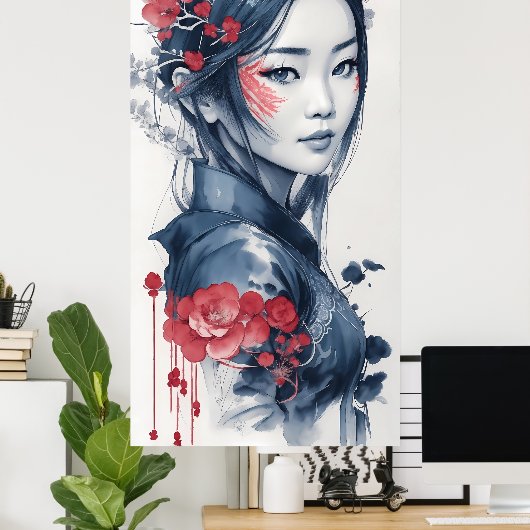 Ink drawing of Vietnamese Lady ポスター (ホームオフィス)