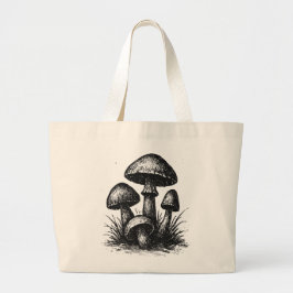 Ink‑Drawn Mushroom Cluster Tote Bag ラージトートバッグ
