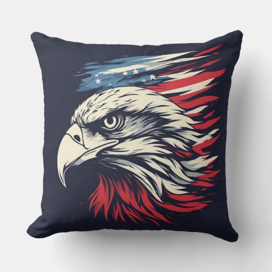 Ink Eagle & American Flag Art Freedom Never Fades クッション (正面)