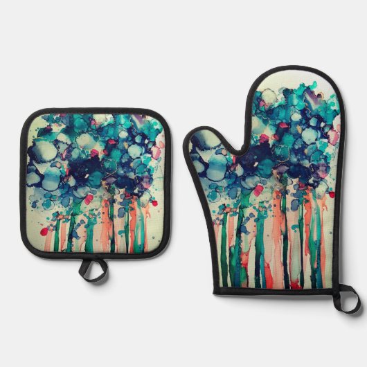 Ink flowers 鍋つかみ&鍋敷きセット (正面)