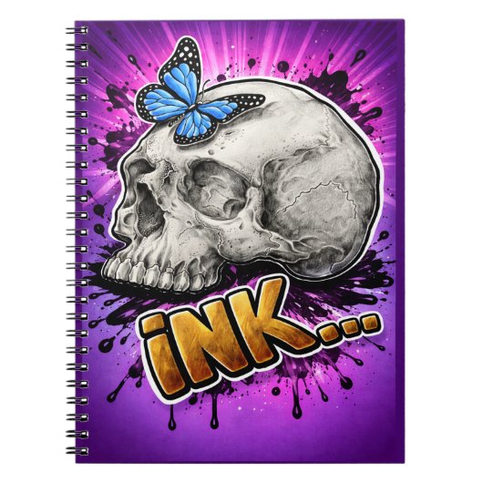 INK… Hand-Drawn Skull with Butterfly ノートブック (正面)