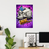 INK… Hand-Drawn Skull with Butterfly ポスター (ホームオフィス)
