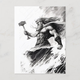 Ink of northern mythology god thor ポストカード