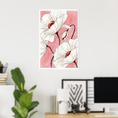 Ink Poppy Floral Art Print Fine Lines with ポスター (ホームオフィス)