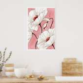 Ink Poppy Floral Art Print Fine Lines with ポスター (キッチン)