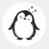 Ink Sleepy Penguin Black Brushstroke Art on ラウンドシール (正面)
