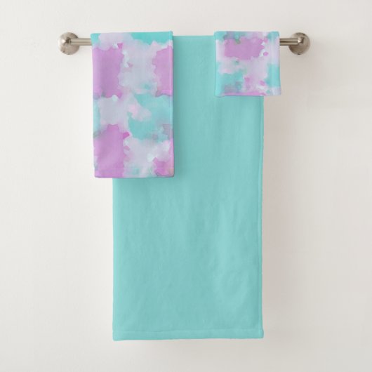 Ink Wash Abstract Art Bath Towel Set Pink Aqua バスタオルセット (インサイチュ)