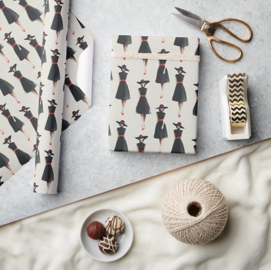 Ink Wash Little Black Dress Fashion Pattern ラッピングペーパー (クラフト)