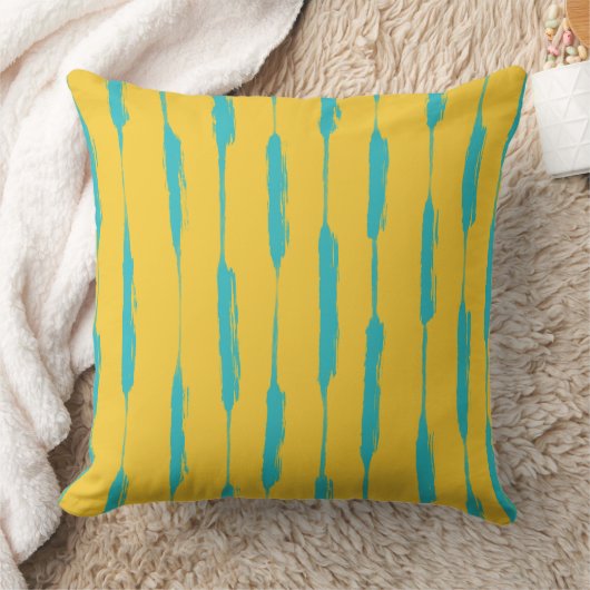 Inked Stripes Yellow and Turquoise クッション (ブランケット)