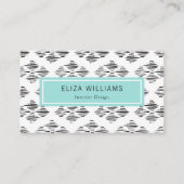 Inkstrokeモダンなパターン-ターコイズの白黒 名刺 (正面)