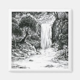 Inktober 2018日21 – 森の滝 マグネット