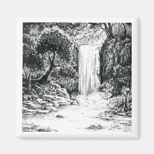 Inktober 2018日21 – 森の滝 マグネット (正面)