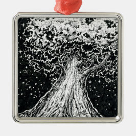 Inktober 2018日8 – 星空の木 メタルオーナメント
