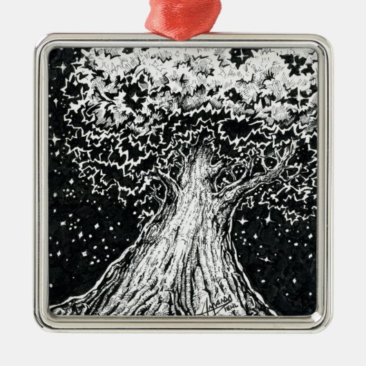 Inktober 2018日8 – 星空の木 メタルオーナメント (正面)