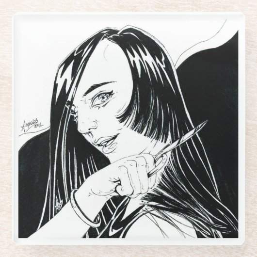 Inktober 2018 24日目 - 大胆な一歩 ガラスコースター (正面)