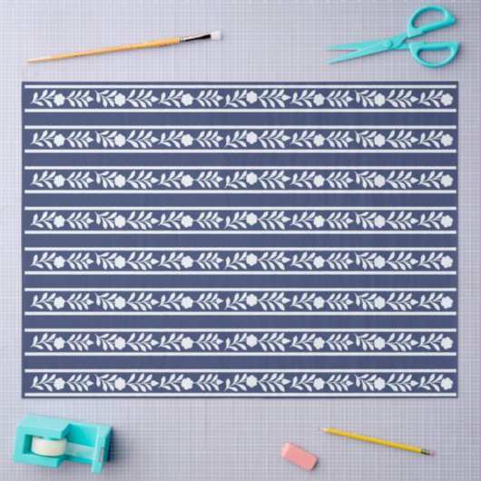 Inky Blue 1 Bone Inlay Floral Border Decoupage  薄葉紙 (クラフト)