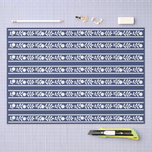 Inky Blue 1 Bone Inlay Floral Border Decoupage  薄葉紙 (クラフト)