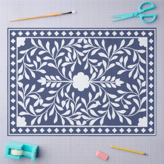 Inky Blue 1 Traditional Bone Inlay Decoupage Paper 薄葉紙 (クラフト)