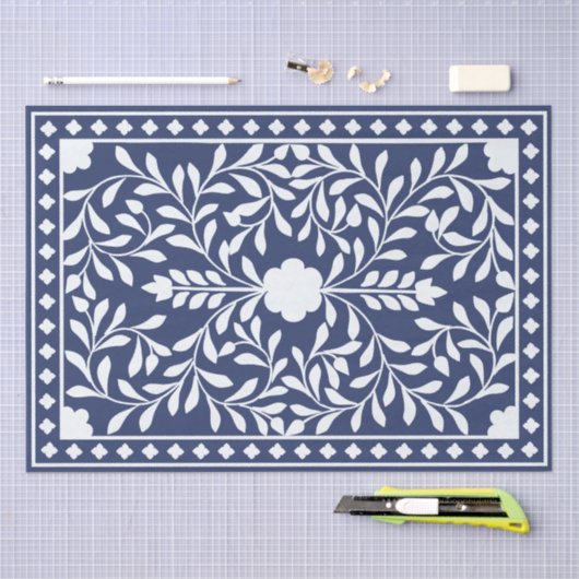 Inky Blue 1 Traditional Bone Inlay Decoupage Paper 薄葉紙 (クラフト)