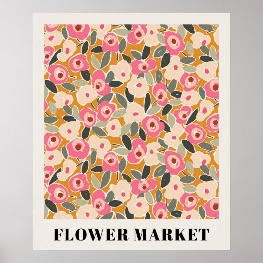 Inky Floral Flower Market Pattern- Sunlit Meadow ポスター (正面)