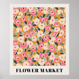 Inky Floral Flower Market Pattern- Sunlit Meadow ポスター
