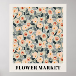 Inky Floral Flower Market Pattern- Sunlit Meadow ポスター
