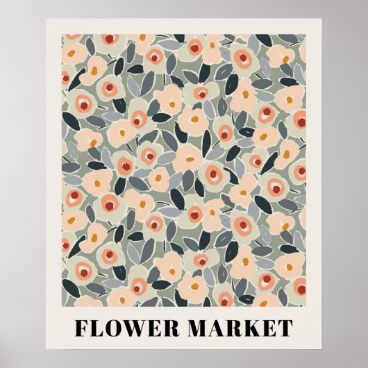 Inky Floral Flower Market Pattern- Sunlit Meadow ポスター (正面)