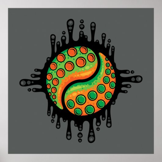 Inky Octopus Tentacle Yin Yang Symbol ポスター (正面)