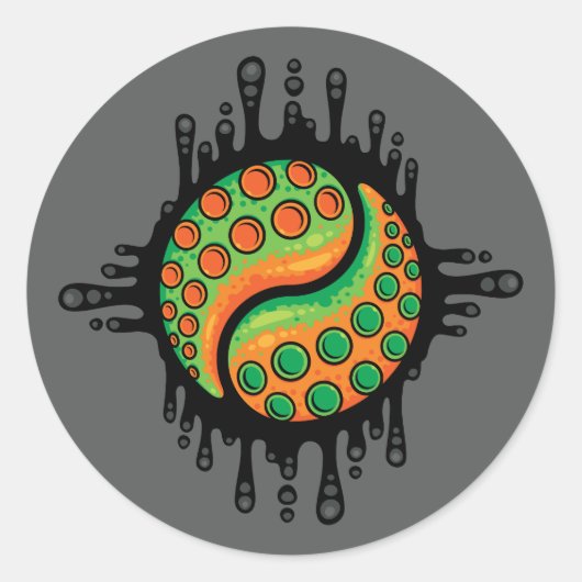 Inky Octopus Tentacle Yin Yang Symbol ラウンドシール (正面)