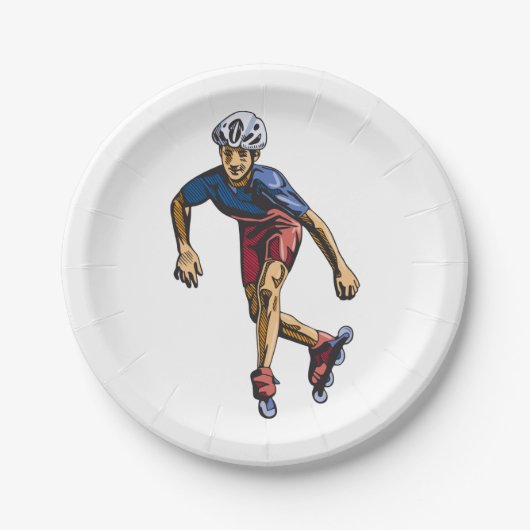 Inline Skater Cool Retro Rollerblading ペーパープレート (正面)