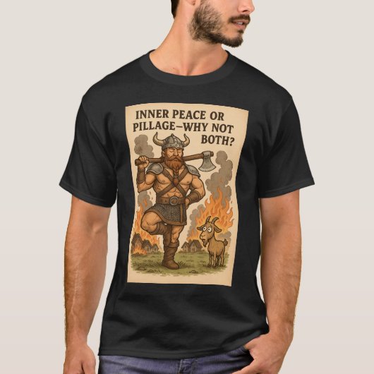 Inner Peace or Pillage Shirt - おもしろいバイキングYoga Tシャツ (正面)