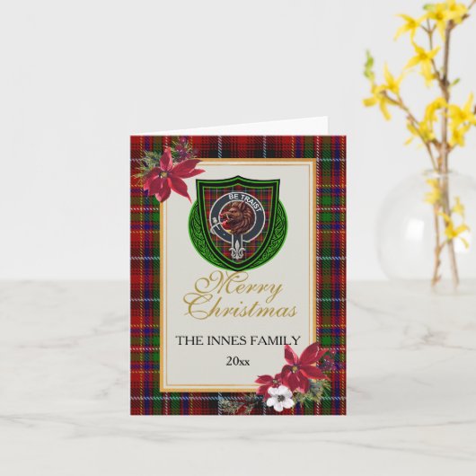 Innes Scottish Clan Tartan & Crest カード (黄色い花)