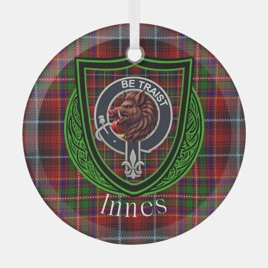 Innes Scottish Clan Tartan & Crest ガラスオーナメント (正面)