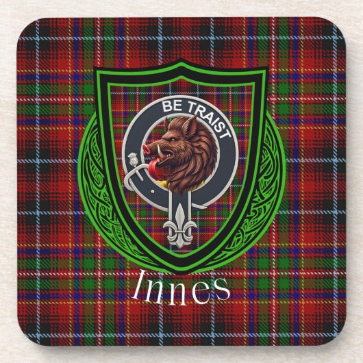 Innes Scottish Clan Tartan & Crest コースター (正面)