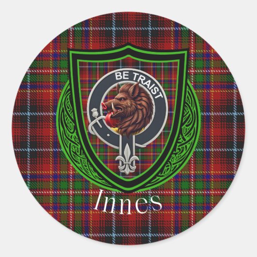 Innes Scottish Clan Tartan & Crest ラウンドシール (正面)