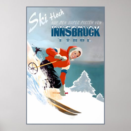 Innsbruck Austria Travel Poster Snow Ski Kerwendel ポスター (正面)