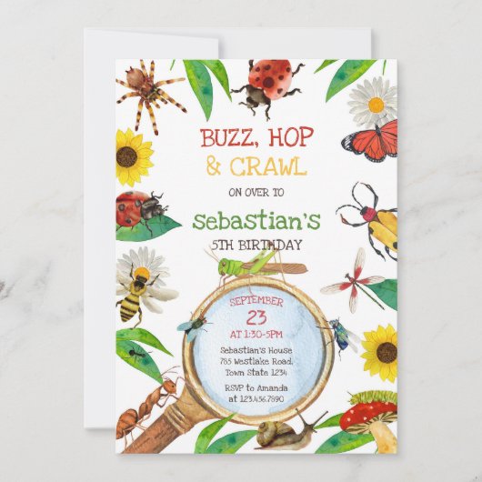 Insect Bug Party Birthday Invitation 招待状 (正面)