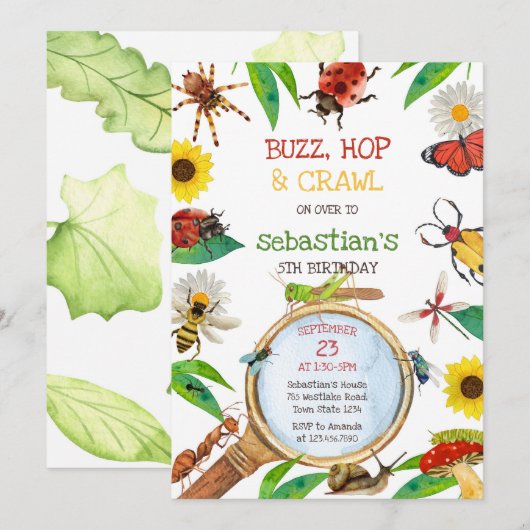 Insect Bug Party Birthday Invitation 招待状 (正面/裏面)