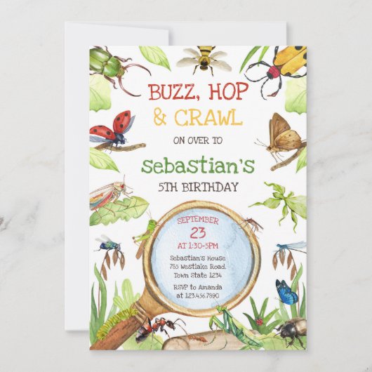 Insect Bug Party Birthday Invitation 招待状 (正面)