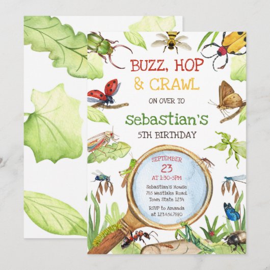 Insect Bug Party Birthday Invitation 招待状 (正面/裏面)