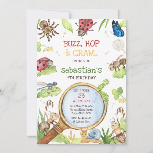Insect Bug Party Birthday Invitation 招待状 (正面)